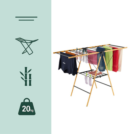 Foldable Laundry Rack – Bamboo & Metal, Winged Design