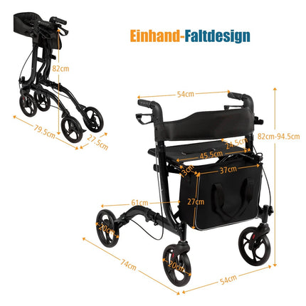 Foldable Lightweight Aluminium Rollator, Adjustable Height