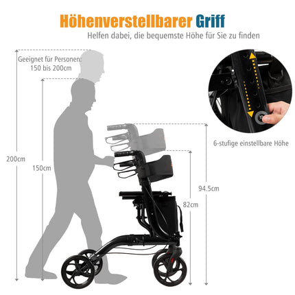 Foldable Lightweight Aluminium Rollator, Adjustable Height