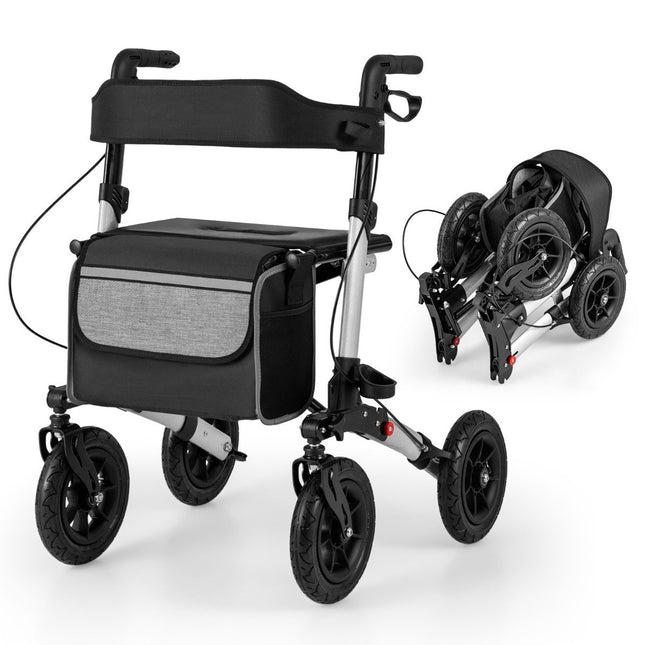 Foldable Lightweight Rollator with Air Tires, Aluminum, 140kg Capacity