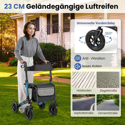 Foldable Lightweight Rollator with Air Tires, Aluminum, 140 kg Capacity