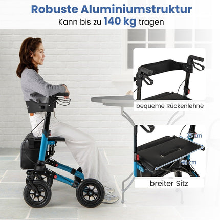 Foldable Lightweight Rollator with Air Tires, Aluminum, 140 kg Capacity