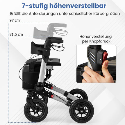 Foldable Lightweight Rollator with Air Tires, Aluminum, 140kg Capacity