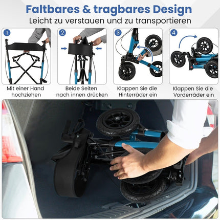 Foldable Lightweight Rollator with Air Tires, Aluminum, 140 kg Capacity