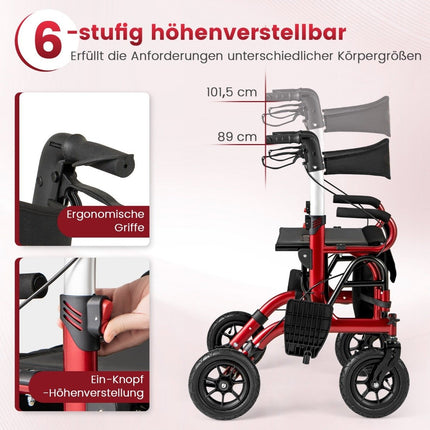 Foldable Lightweight Rollator with Pneumatic Tires & Seat