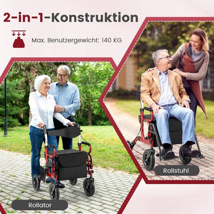 Foldable Lightweight Rollator with Pneumatic Tires & Seat