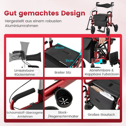 Foldable Lightweight Rollator with Pneumatic Tires & Seat