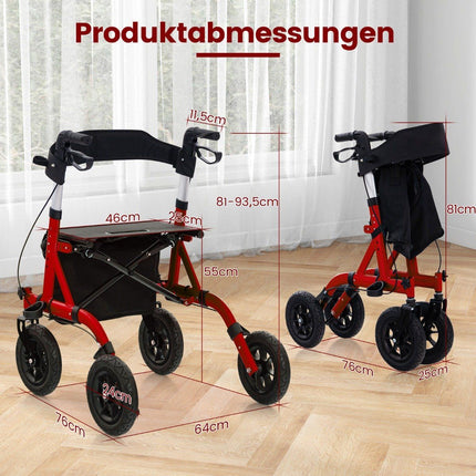 Foldable Lightweight Rollator with Seat, Aluminum, 136 kg Capacity