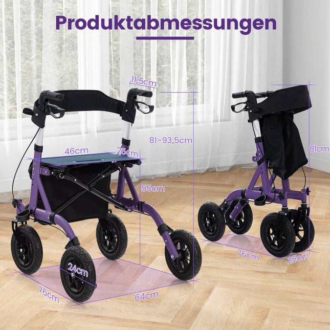 Foldable Lightweight Rollator with Seat, Aluminum, 136 kg Capacity