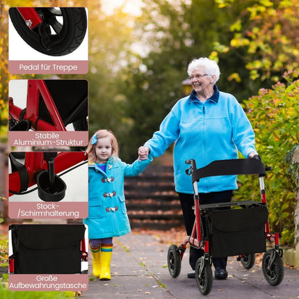 Foldable Lightweight Rollator with Seat, Aluminum, 136 kg Capacity