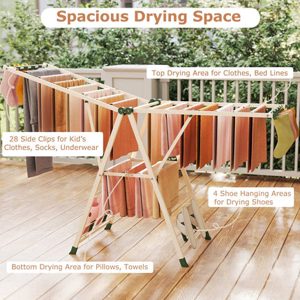 Foldable Metal Drying Rack With Adjustable Wings, 20 Rails