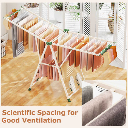 Foldable Metal Drying Rack With Adjustable Wings, 20 Rails