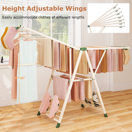Foldable Metal Drying Rack With Adjustable Wings, 20 Rails