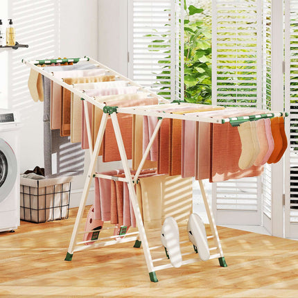 Foldable Metal Drying Rack With Adjustable Wings, 20 Rails