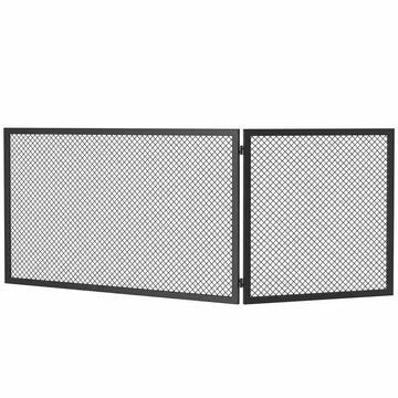 Foldable Metal Fireplace Screen, 141x50cm, Black