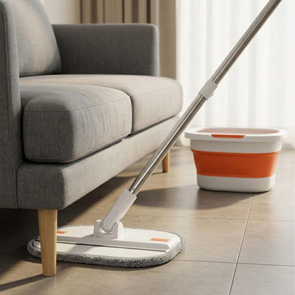 Foldable Mop Set with Microfibre Pads and Wringing System