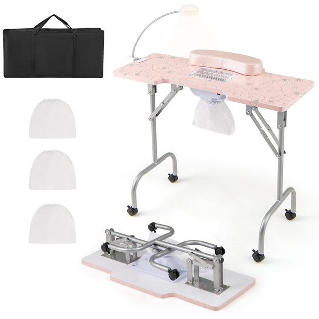 Foldable Nail Table with Electric Dust Collector, Pink
