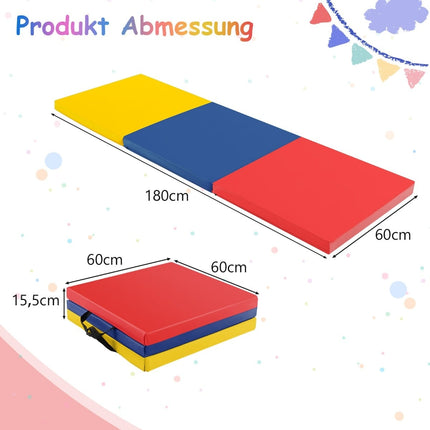 Foldable Non-Slip Gymnastics Mat with Handles, 180x60 cm