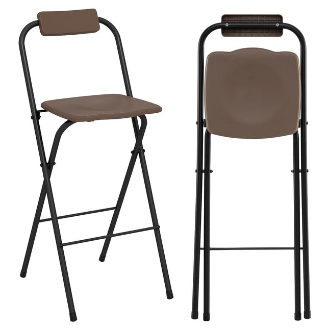 Foldable Outdoor Bar Stools with Backrest & Footrest, Set of 2