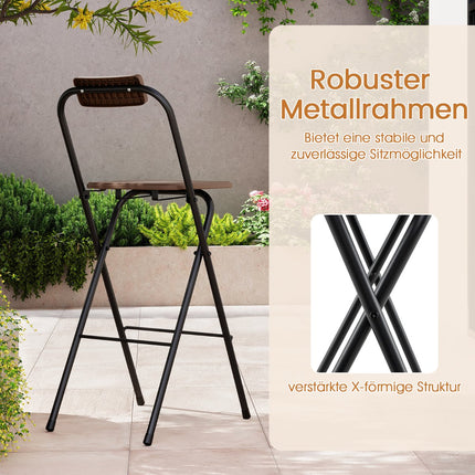 Foldable Outdoor Bar Stools with Backrest & Footrest, Set of 2