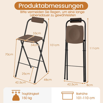 Foldable Outdoor Bar Stools with Backrest & Footrest, Set of 2