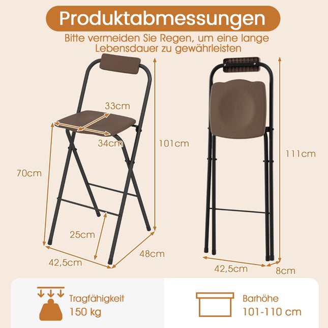 Foldable Outdoor Bar Stools with Backrest & Footrest, Set of 2