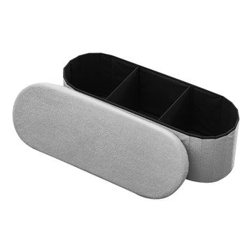 Foldable Oval Storage Ottoman Bench, Teddy Fleece, Gray