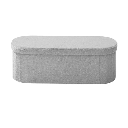 Foldable Oval Storage Ottoman Bench, Teddy Fleece, Gray