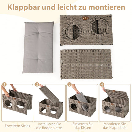 Foldable PE Rattan Cat House with Removable Cushion