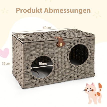 Foldable PE Rattan Cat House with Removable Cushion
