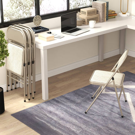 Foldable Padded Chairs, Set of 4 – Steel Frame, Beige