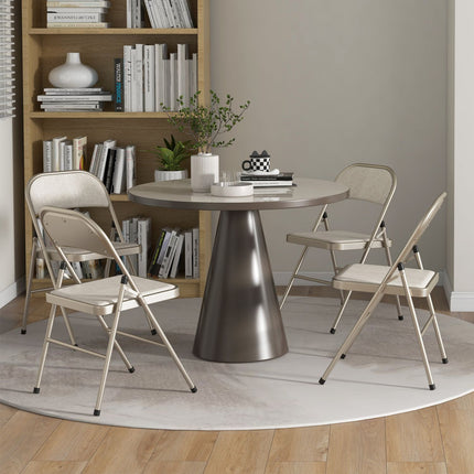Foldable Padded Chairs, Set of 4 – Steel Frame, Beige