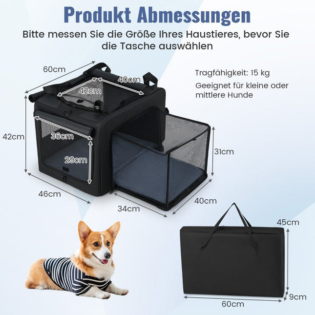 Foldable Pet Carrier with Dual Openings, Mesh Basket, 80x60x42 cm