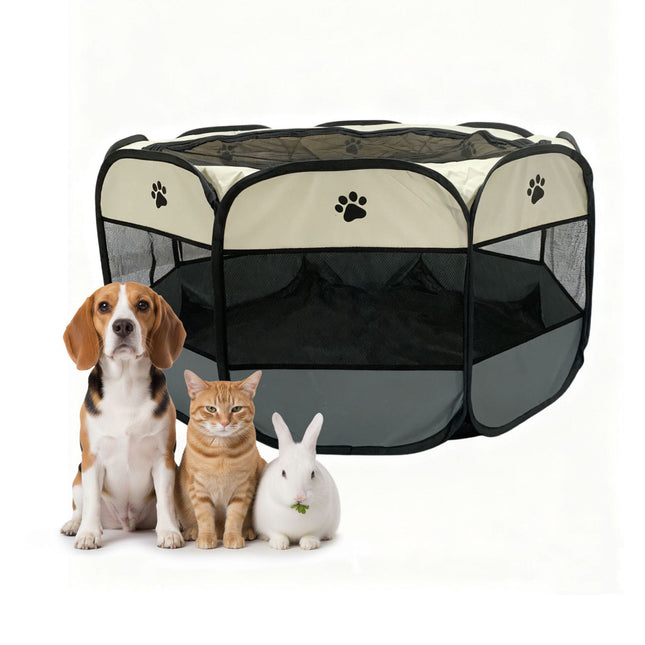 Foldable Pet Playpen, Indoor/Outdoor, Mesh Windows