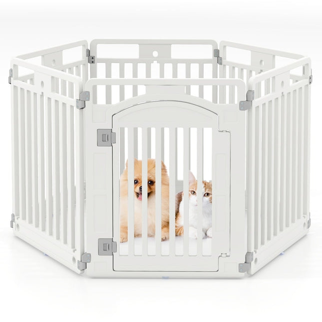 Foldable Pet Playpen with Lockable Door, 6 Panels, White