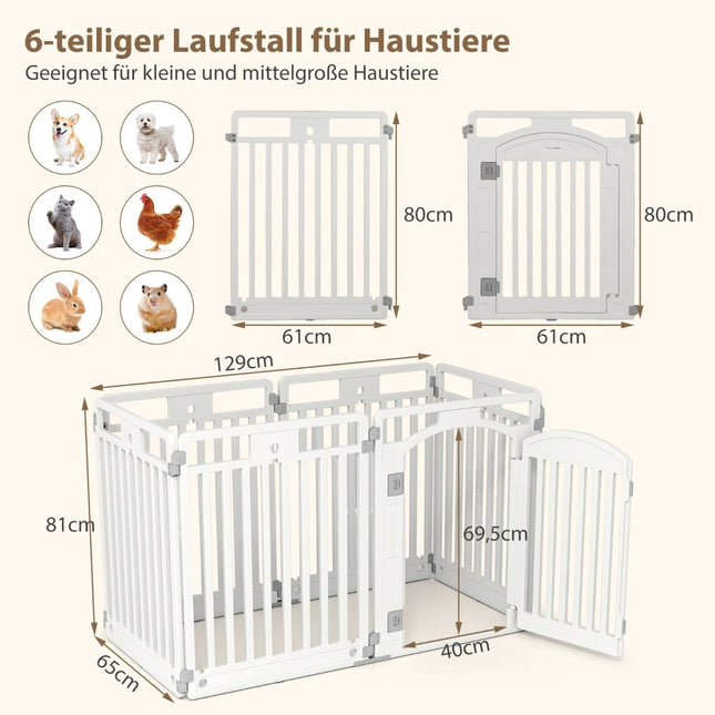 Foldable Pet Playpen with Lockable Door, 6 Panels, White