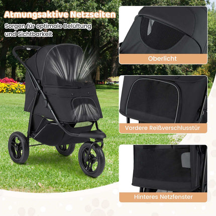 Foldable Pet Stroller, 3-Wheel, 25kg Capacity, Black