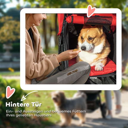 Foldable Pet Stroller, 3 Wheels, Mesh Windows, Red, 10kg Max