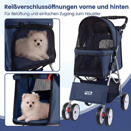 Foldable Pet Stroller, Breathable Mesh, All-Terrain Tires, Blue