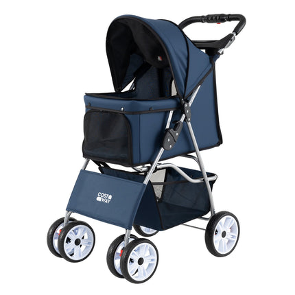 Foldable Pet Stroller, Breathable Mesh, All-Terrain Tires, Blue