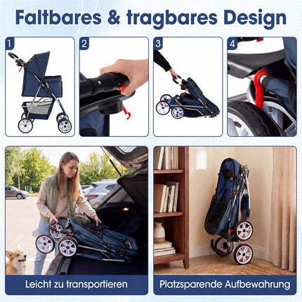 Foldable Pet Stroller, Breathable Mesh, All-Terrain Tires, Blue