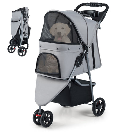 Foldable Pet Stroller with Adjustable Canopy, Gray