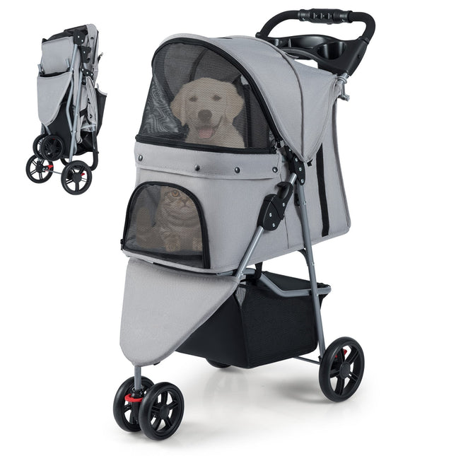 Foldable Pet Stroller with Adjustable Canopy, Gray