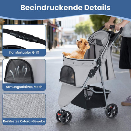Foldable Pet Stroller with Adjustable Canopy, Gray