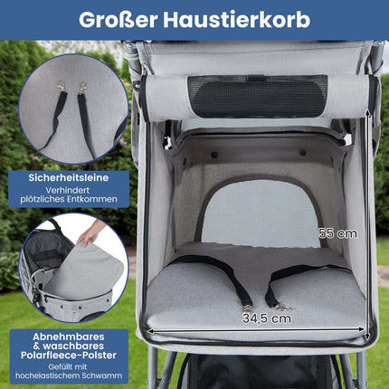 Foldable Pet Stroller with Adjustable Canopy, Gray