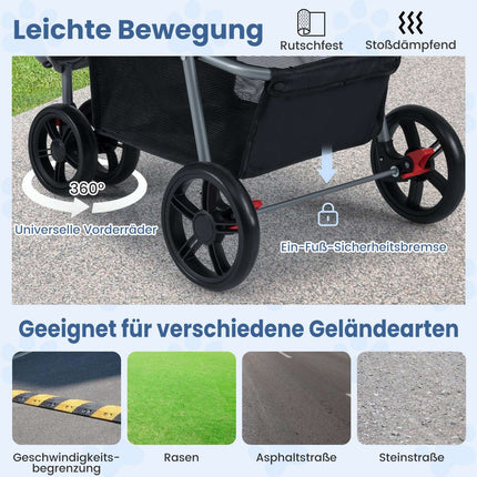 Foldable Pet Stroller with Adjustable Canopy, Gray