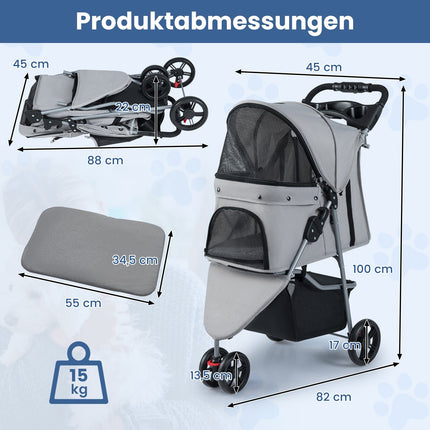 Foldable Pet Stroller with Adjustable Canopy, Gray