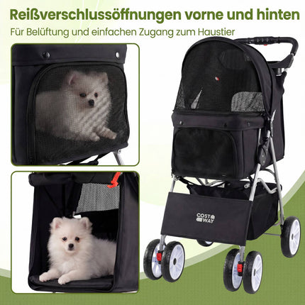 Foldable Pet Stroller with Mesh, All-Terrain Wheels, Black