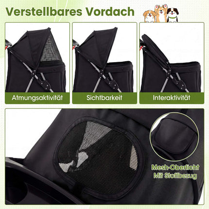 Foldable Pet Stroller with Mesh, All-Terrain Wheels, Black