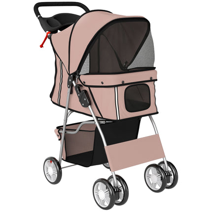 Foldable Pet Stroller with Reflective Strips, Coffee, 10kg Limit